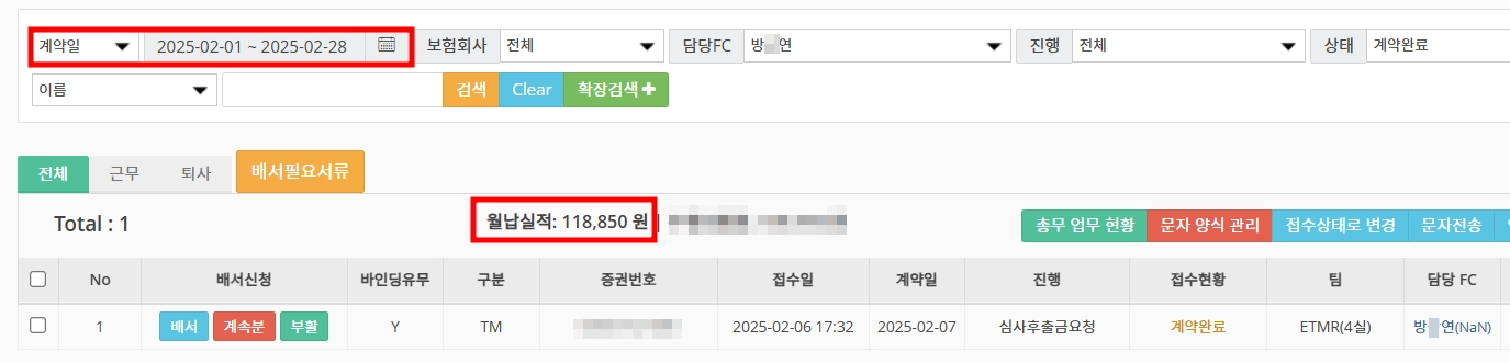 방*연 팀장 실적